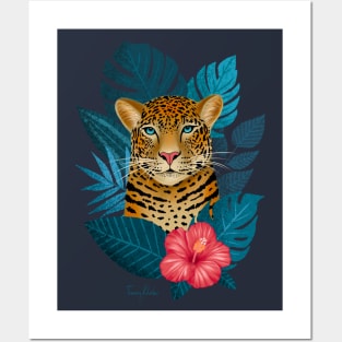 Tropical Jungle Leopard | Blue Posters and Art